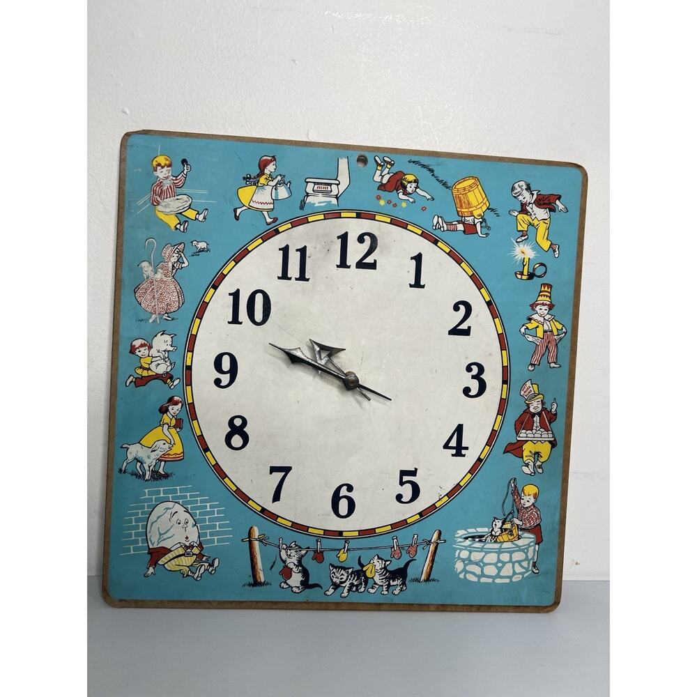 School Supply Company Clock Teaching Board NURSERY RHYMES Vintage 50’s READ
